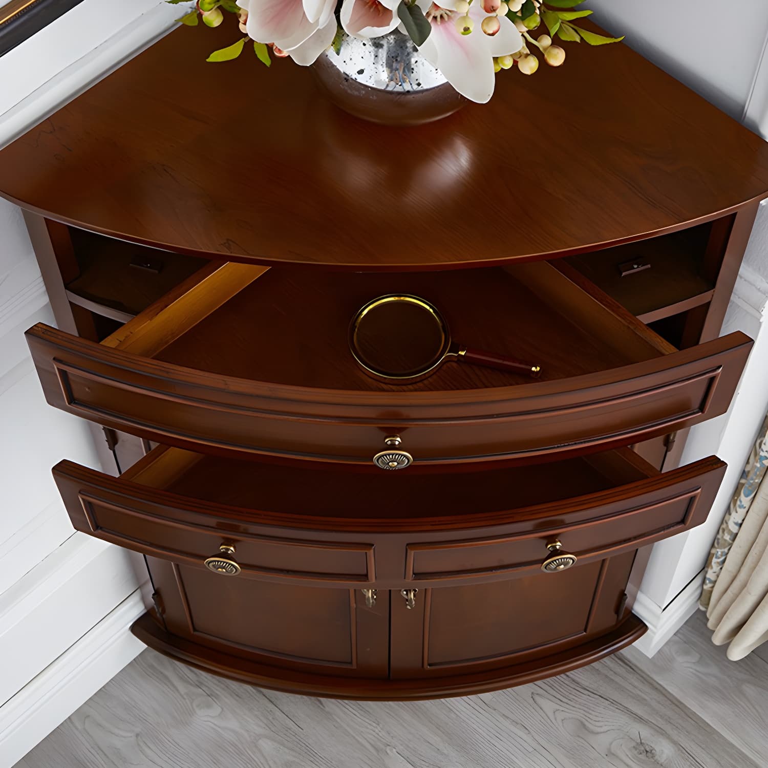 Mid-Century Modern Home Paned Cabinet Solid Wood Corner Side Cabinet - image 8