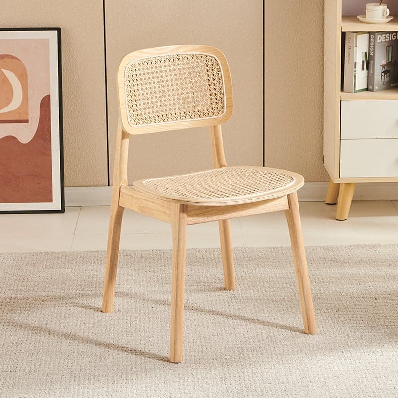 Leatherette/Wood/Rattan Entwined Balanced Armless Chair with Uncovered Back and Timber Legs in Sepia/Ink/Wood Color in a Scandinavian Style - image 8