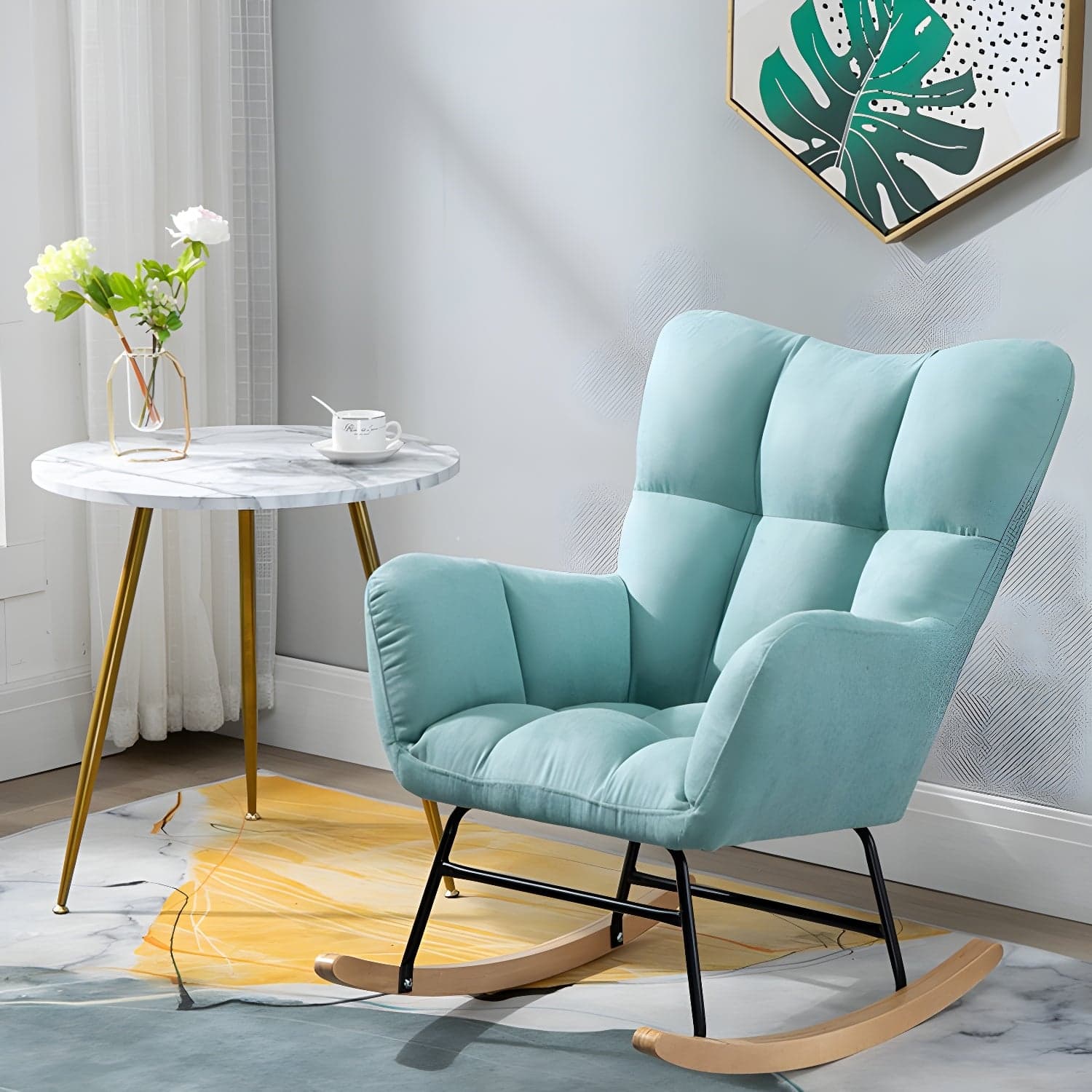 Modern Upholstered Rocking Chair Wingback Rocker Chair for Living Room - image 10