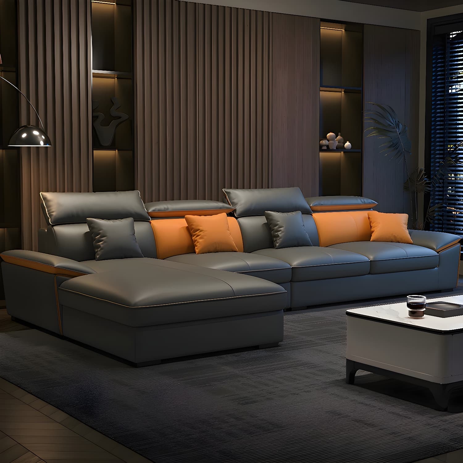 Modern Gray Tech Cloth Sectional Sofa with Pillow Top Arms and Cushion Back