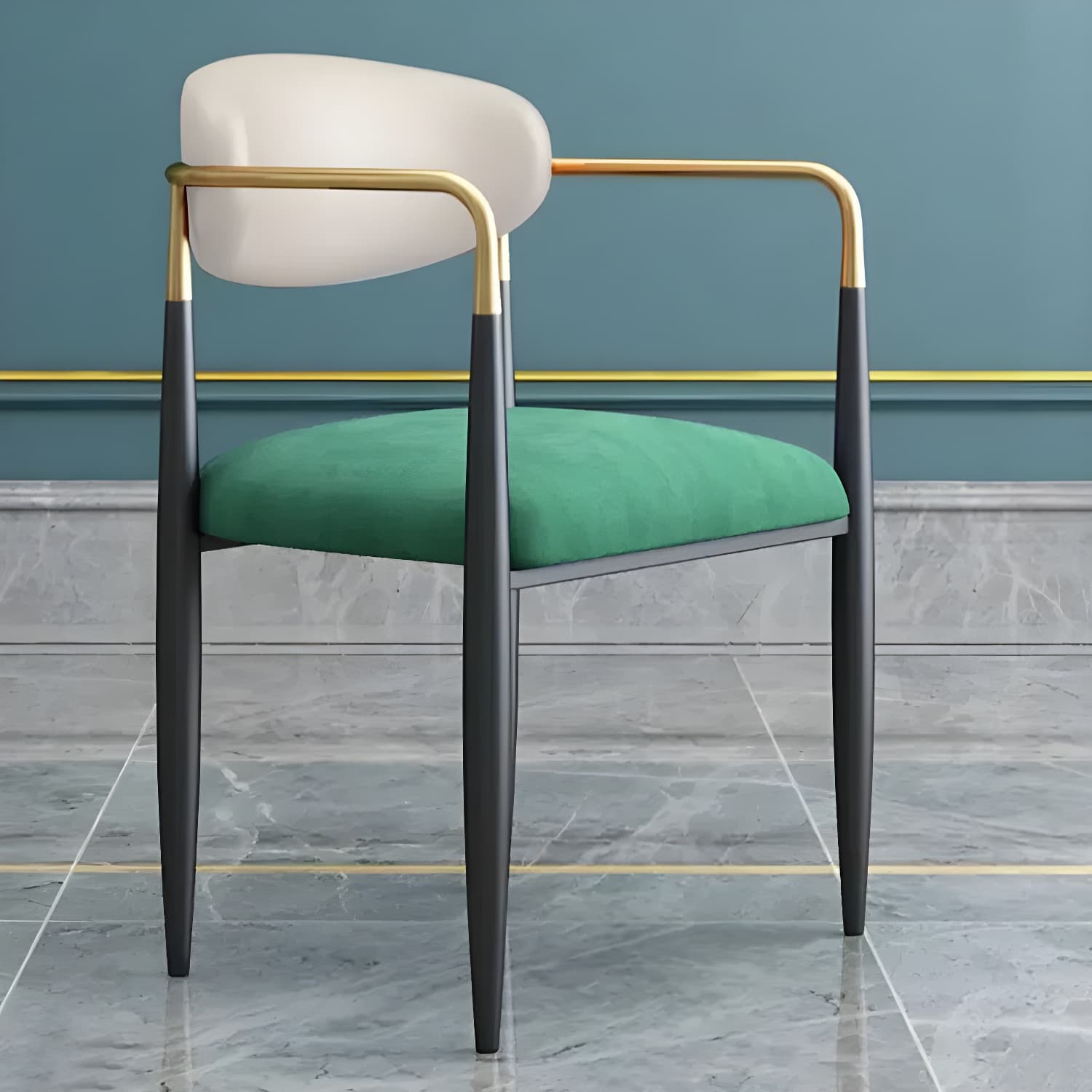 Upholstered Dining Chair Glam Style Open Back Dining Armchair for Indoor - image 12