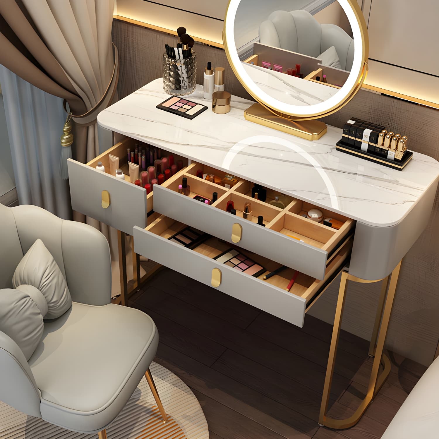 Lighted Mirror Vanity Dressing Table Bedroom Makeup Vanity with Drawer - image 10