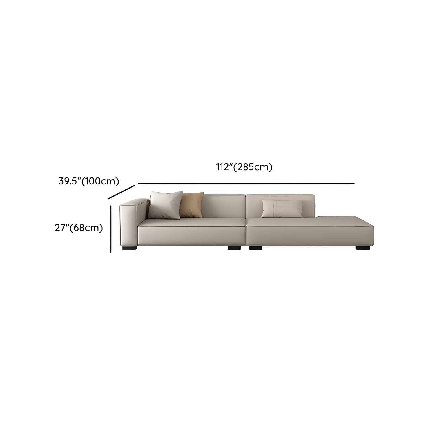 Modern Gray Faux Leather Sofa Chaise with Square Arms and Pine Wood Legs - image 17