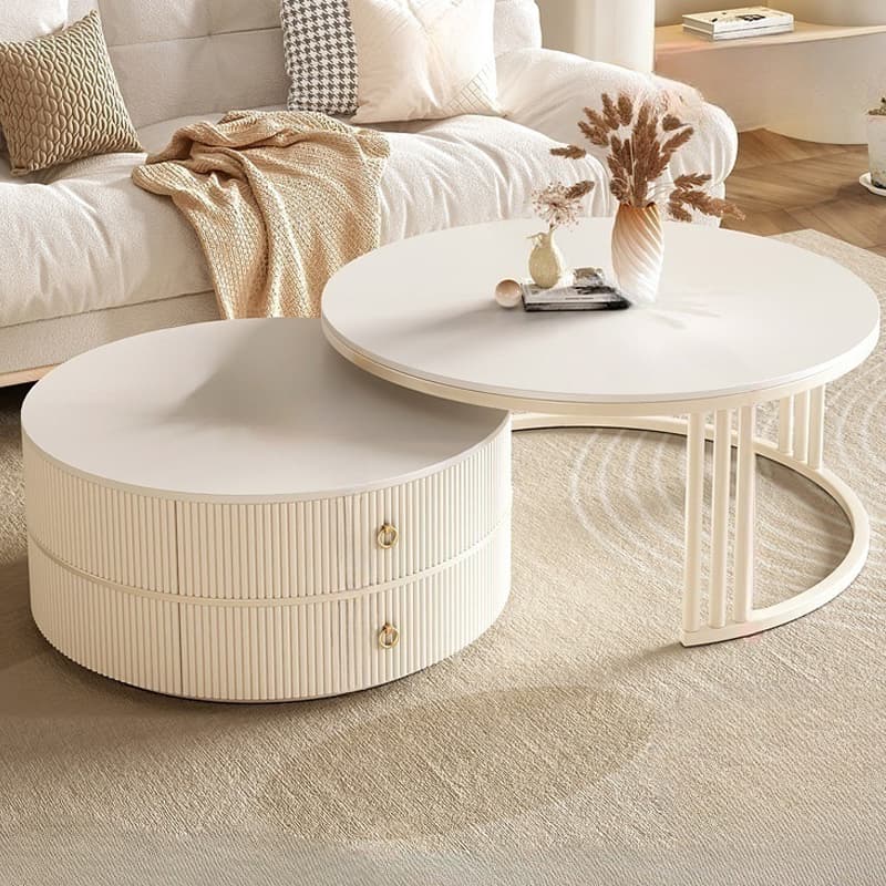 Steel Frame 2-Set Nesting Coffee Tables with Storage Drawers Glam Style Round Tables Standard Size - image 3