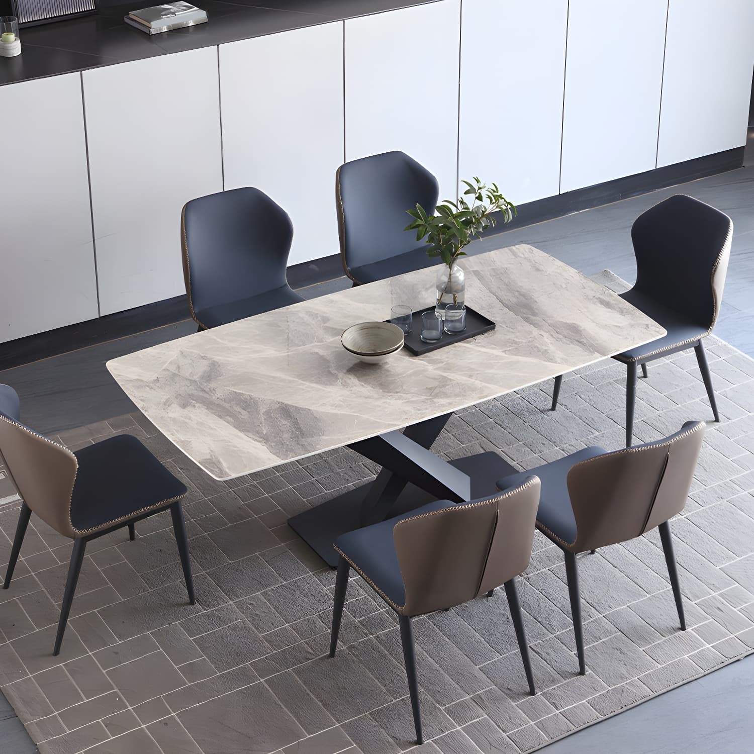 Modern Sintered Stone Top Dining Set Rectangular 1/4/5/7 Pieces Dining Area Table Set