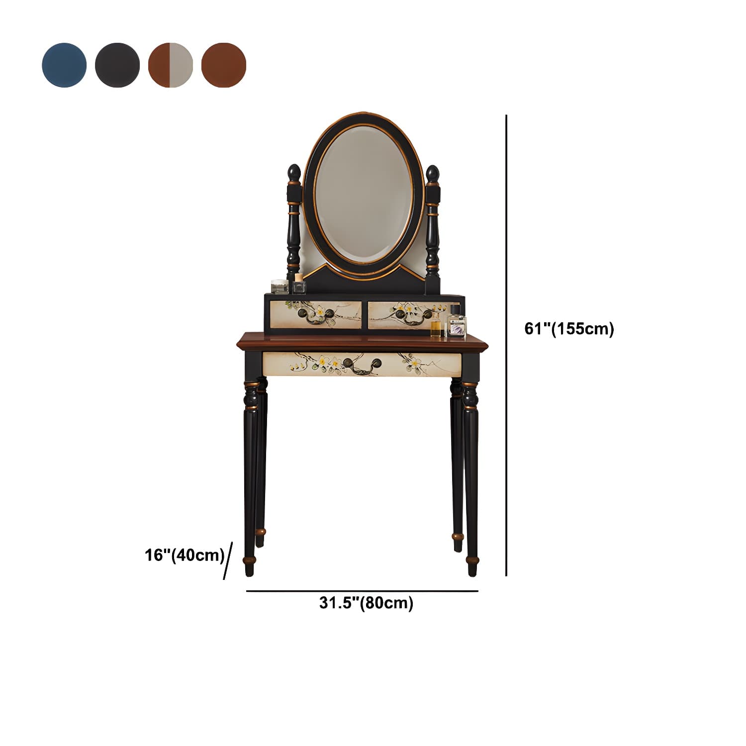 Victorian Wood Vanity Table with Mirror and Stool 15.75" D Vanity Table Set - image 19