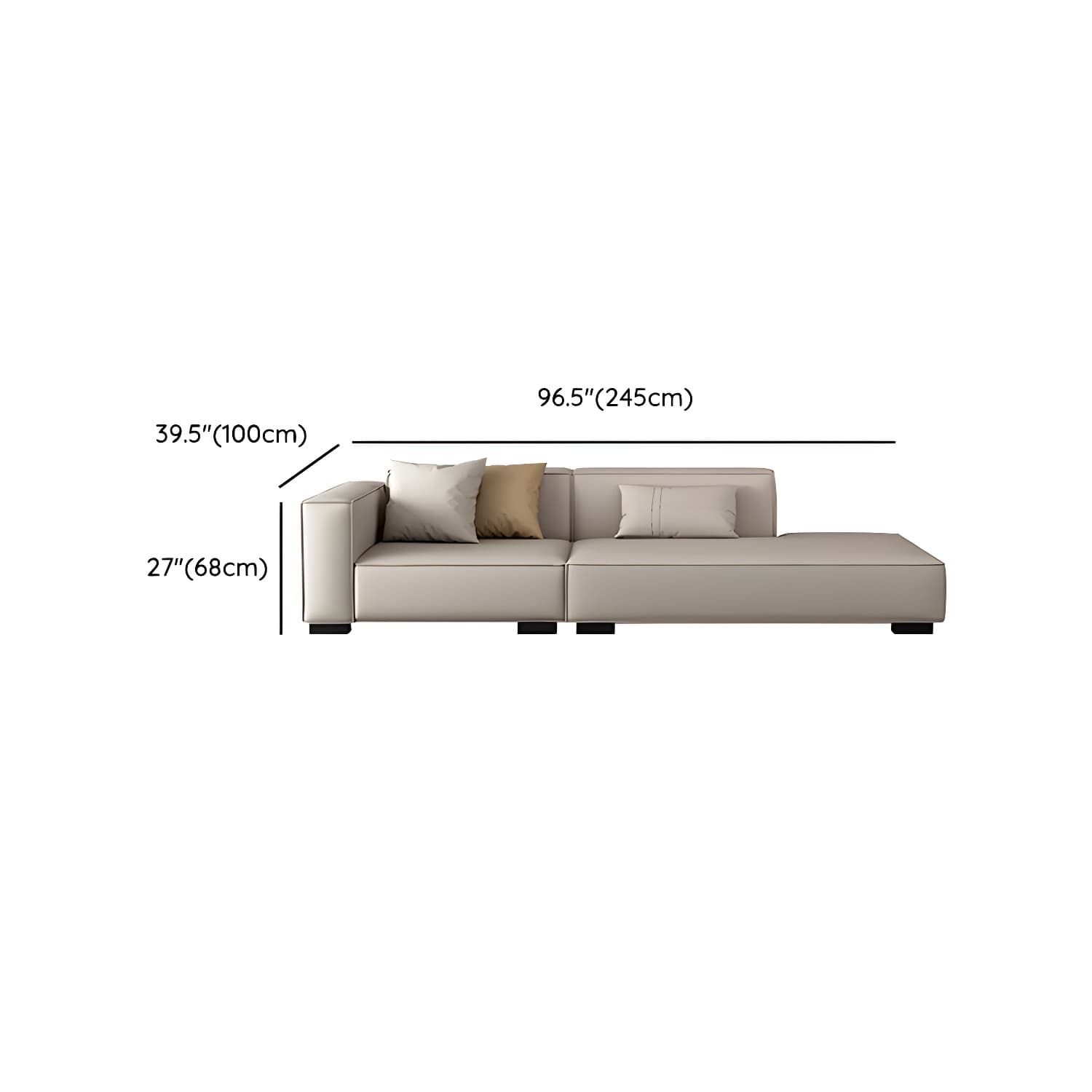 Modern Gray Faux Leather Sofa Chaise with Square Arms and Pine Wood Legs - image 16