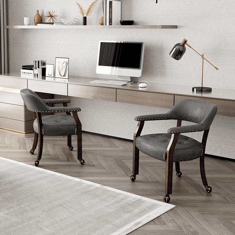 Sturdy Dining Room Arm Chair with Rollers, Decorative Nailhead, and Outlined Frame - image 12