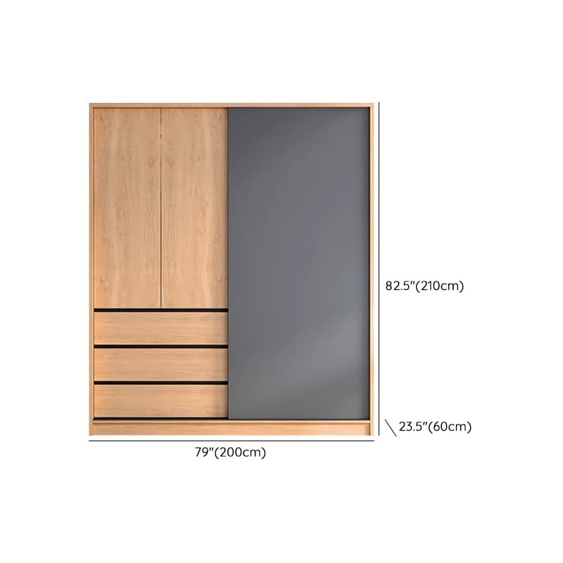 3-Drawer 0-Cabinet Natural Wood Wardrobe Armoire with 3 Clothing Rods - image 14