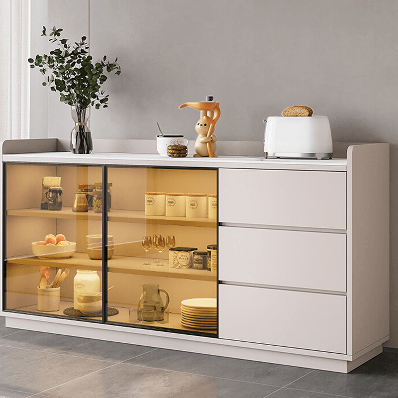 Simple Sideboard with 3 Drawers, Hutch Cabinets, Standard/Narrow/Wide Sizes, 1 Shelf, Sintered Stone Countertop, and 2/3/Single Doors - image 4