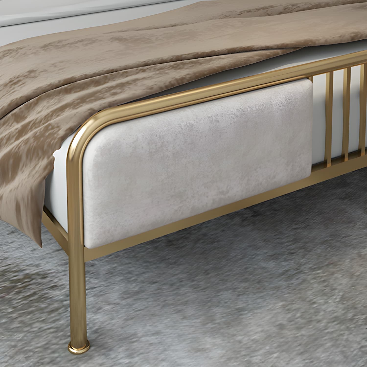 Glam Metallic Open-Frame Bed with Fabric Upholstered Headboard - image 8