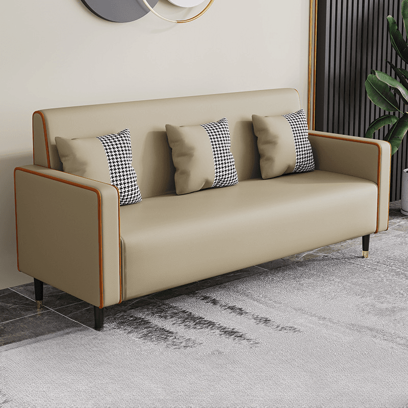 Casual Solid Color Water Resistant Sofa Couch in Grey/Cream/Citrus Color for 3 Person with Square Arm and 3 Pillows - image 7