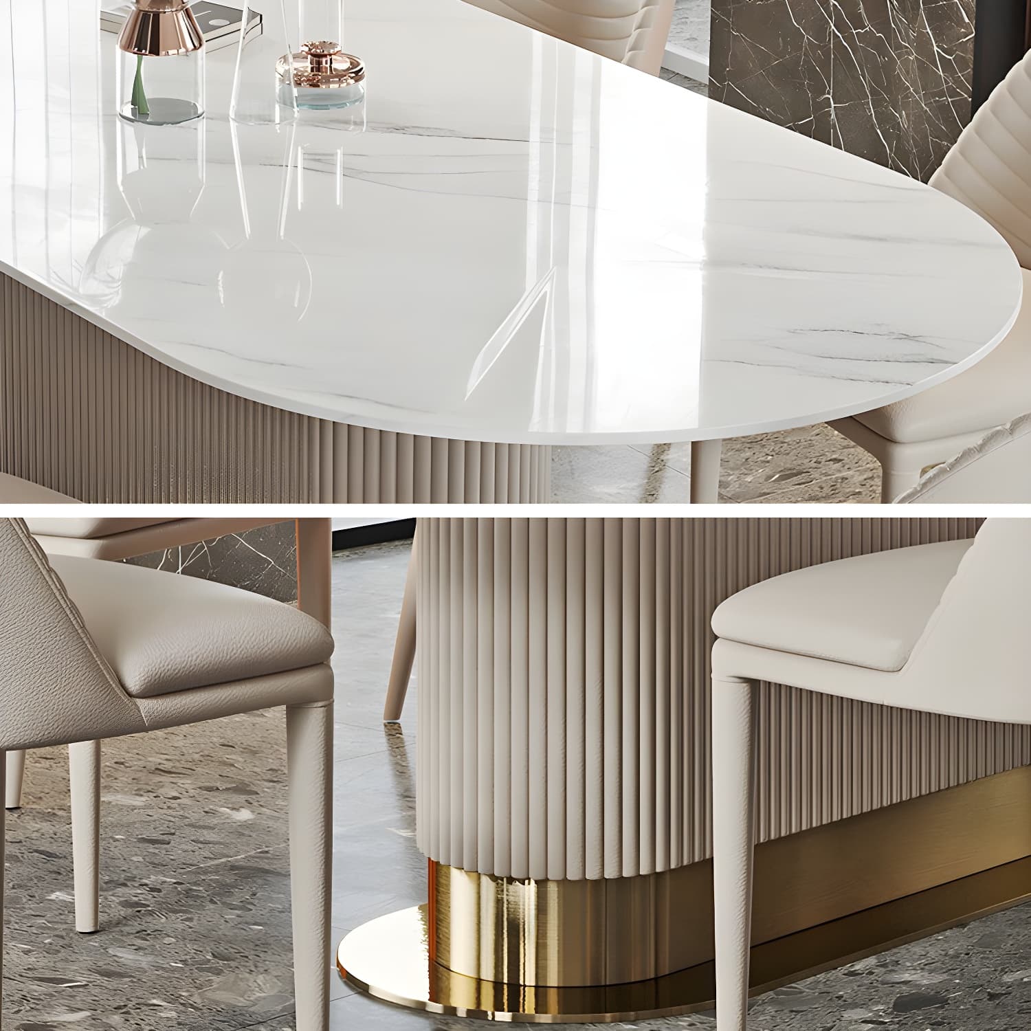 Oval Shape Fixed Kitchen Table Sintered Stone Pedestal Dining Table - image 6