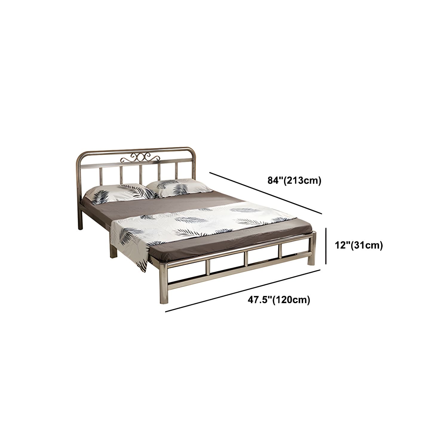 Silver Modern Steel Bed Rectangular Minimalist Bed with Metal Legs - image 12