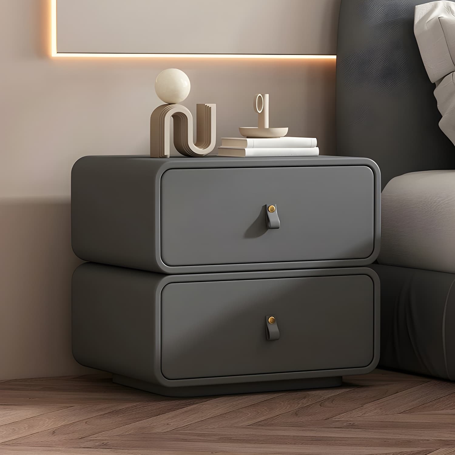 Modern Wood Drawer Storage Nightstand with 2 Drawers - Small Size - image 4