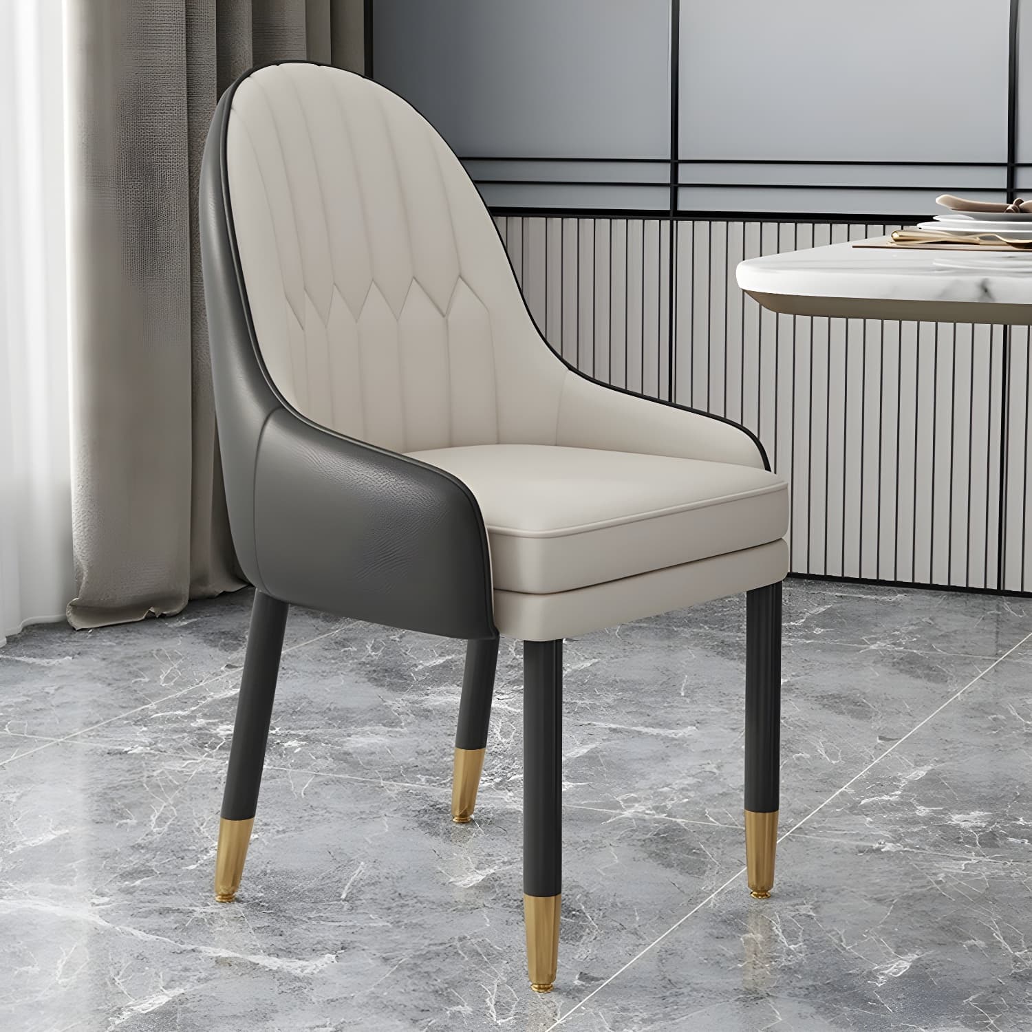 Elegant Glam Faux Leather Dining Chair with Solid Back for Kitchen & Dining
