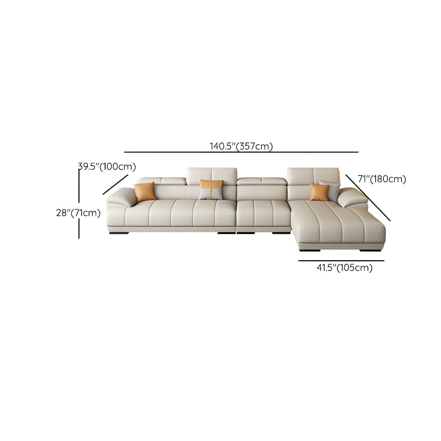 Elegant Beige Scandinavian Leather Sectional with Adjustable Headrests - image 19