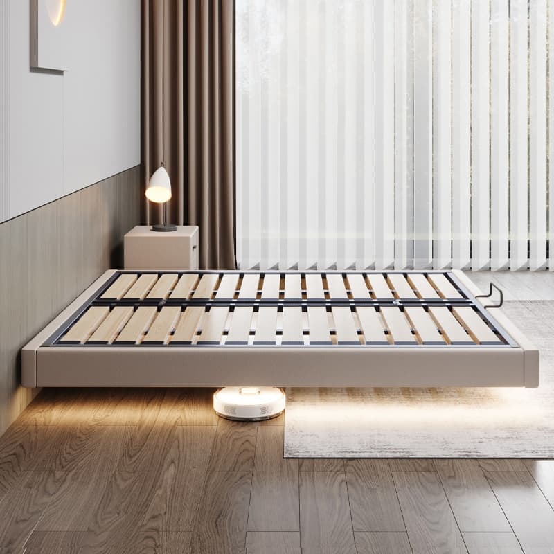 White Contemporary Solid Color Floating Bed with Lighted Headboard - image 3
