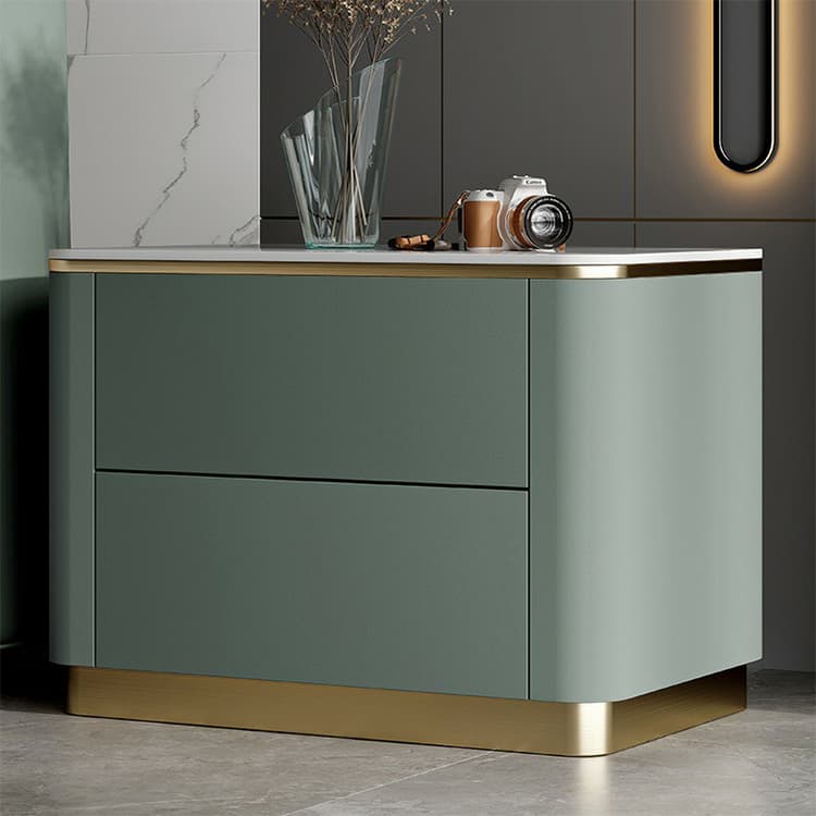 Contemporary Faux Leather Nightstand with Drawer Storage and Stone Countertop - image 3