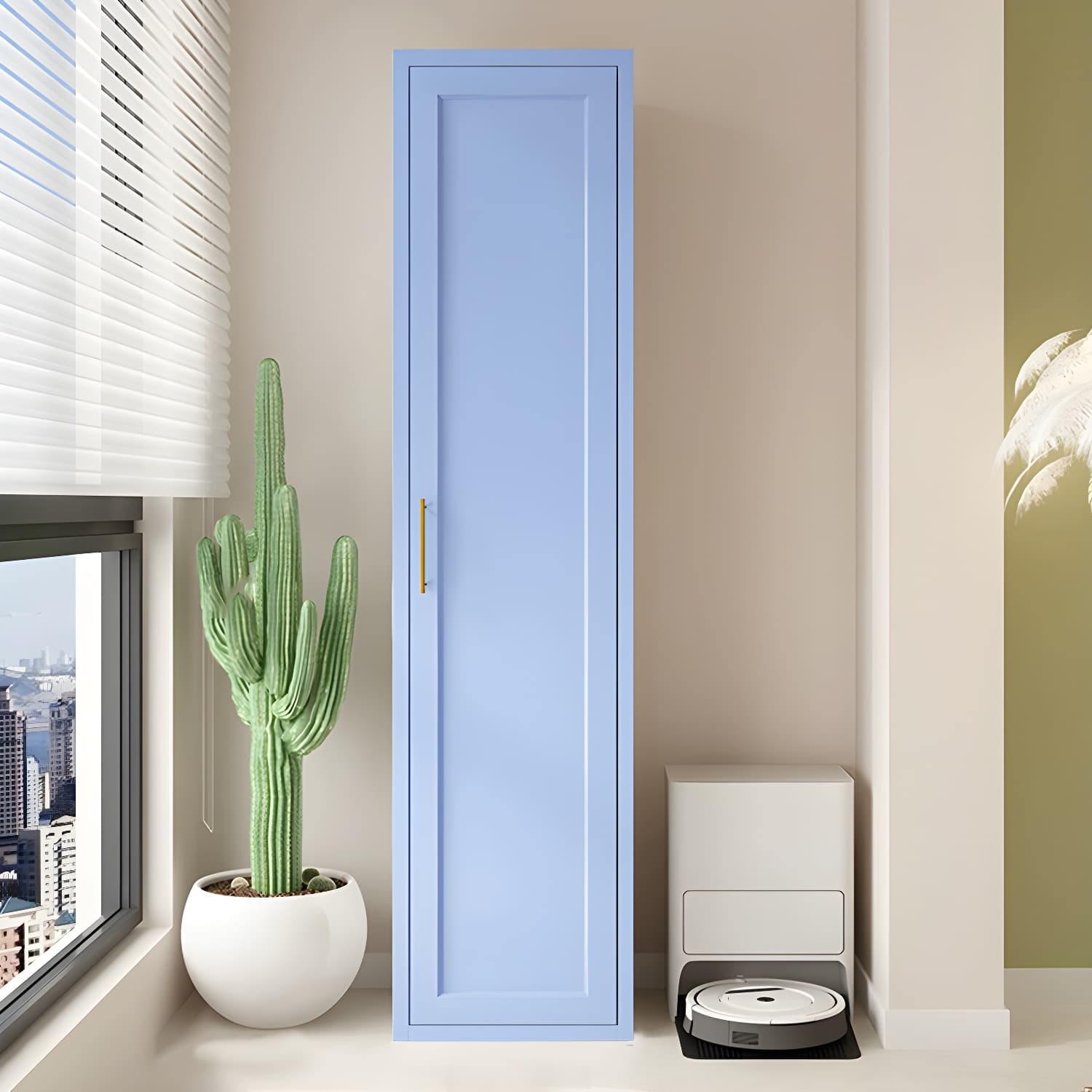 Modern Metal Rectangular Lacquered Accent Cabinet with Adjustable Shelves and No Drawers