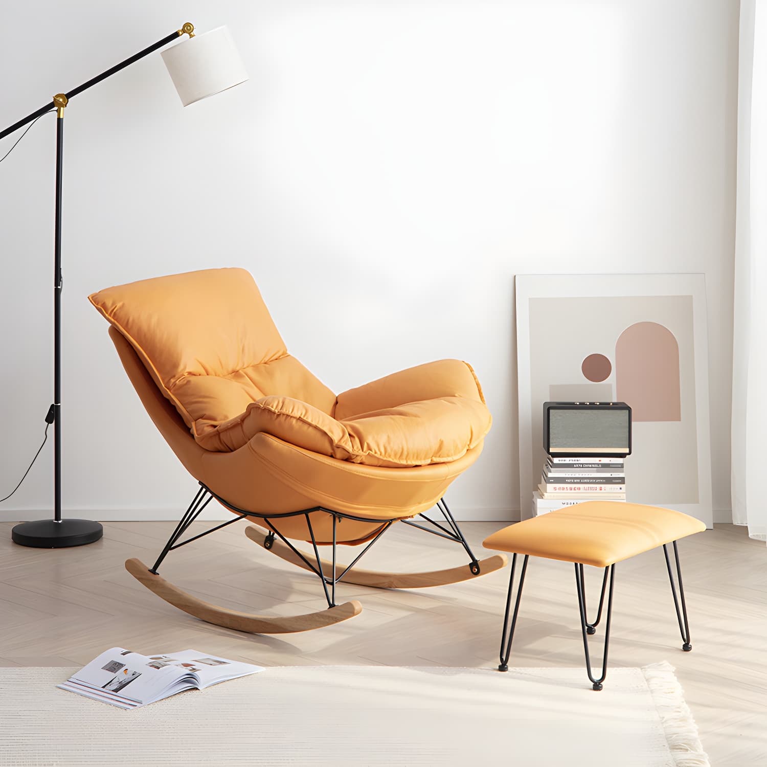 Faux Leather Gorgeous Rocking Chair Removable Cushions Rocker Chair for Living Room - image 4