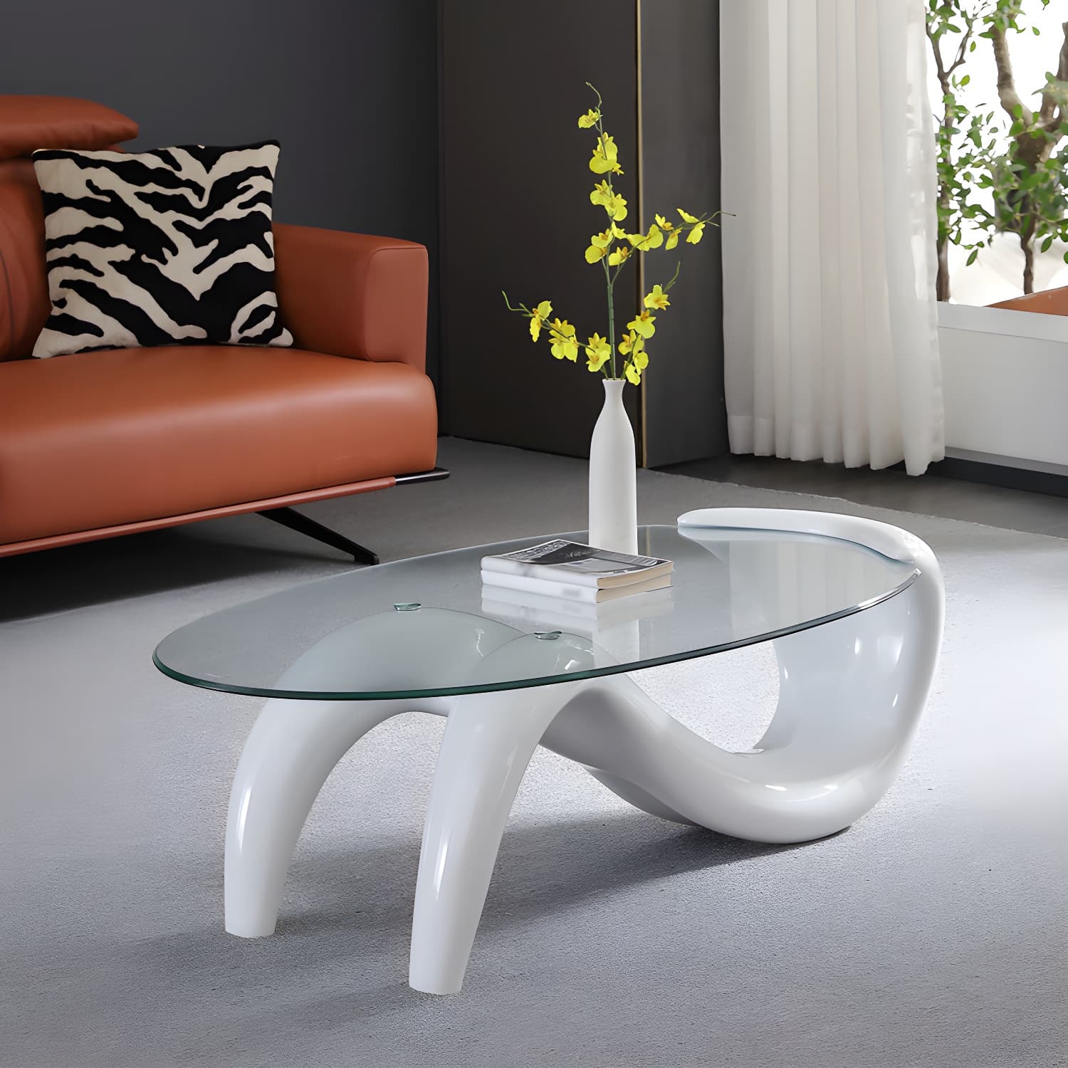 Abstract Coffee Table Contemporary Glass 15.7" Cocktail Table - image 8
