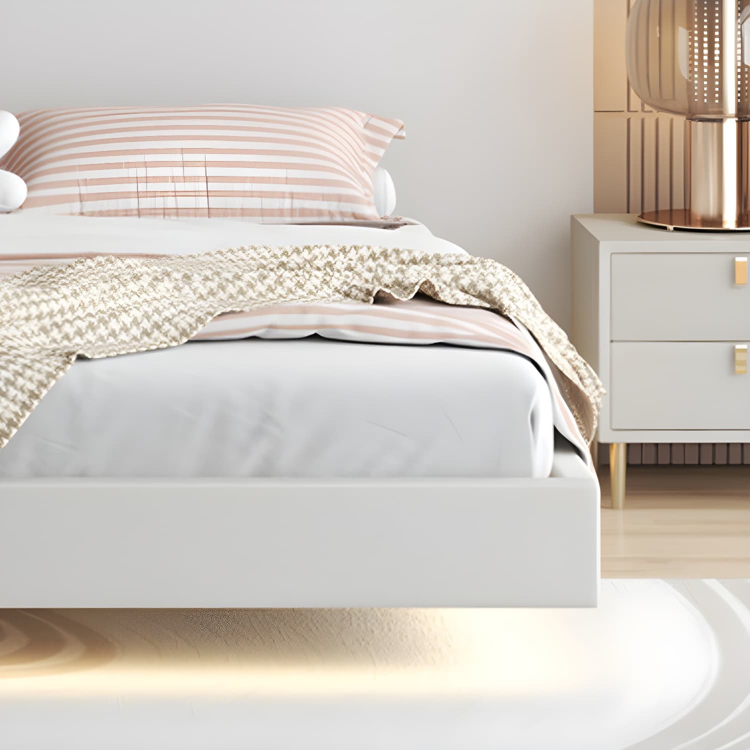 Contemporary Style White Standard Bed Pine Wood Platform Bed Frame - image 4