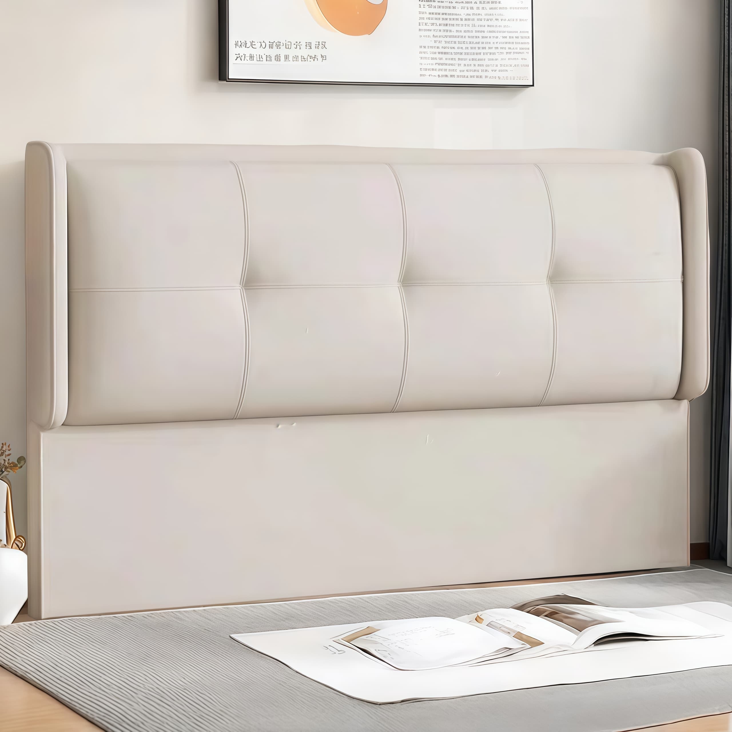 Modish No Distressing Button-tufted Wingback Headboard in Rectangle Shape for King/Queen/Full Bed with Sponge Fill and Standard Height