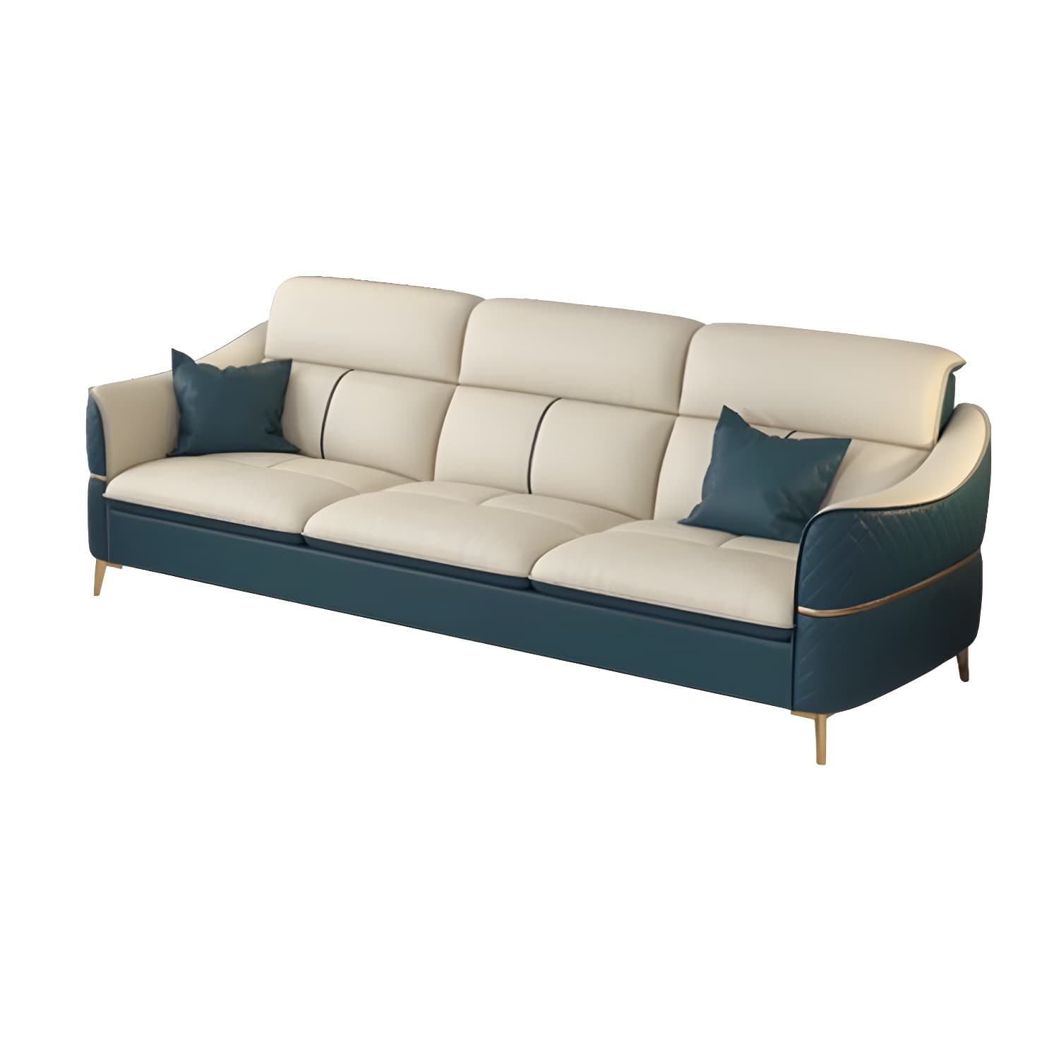 Modern Beige Leather Stationary Sectional Sofa with Cushion Back - image 7