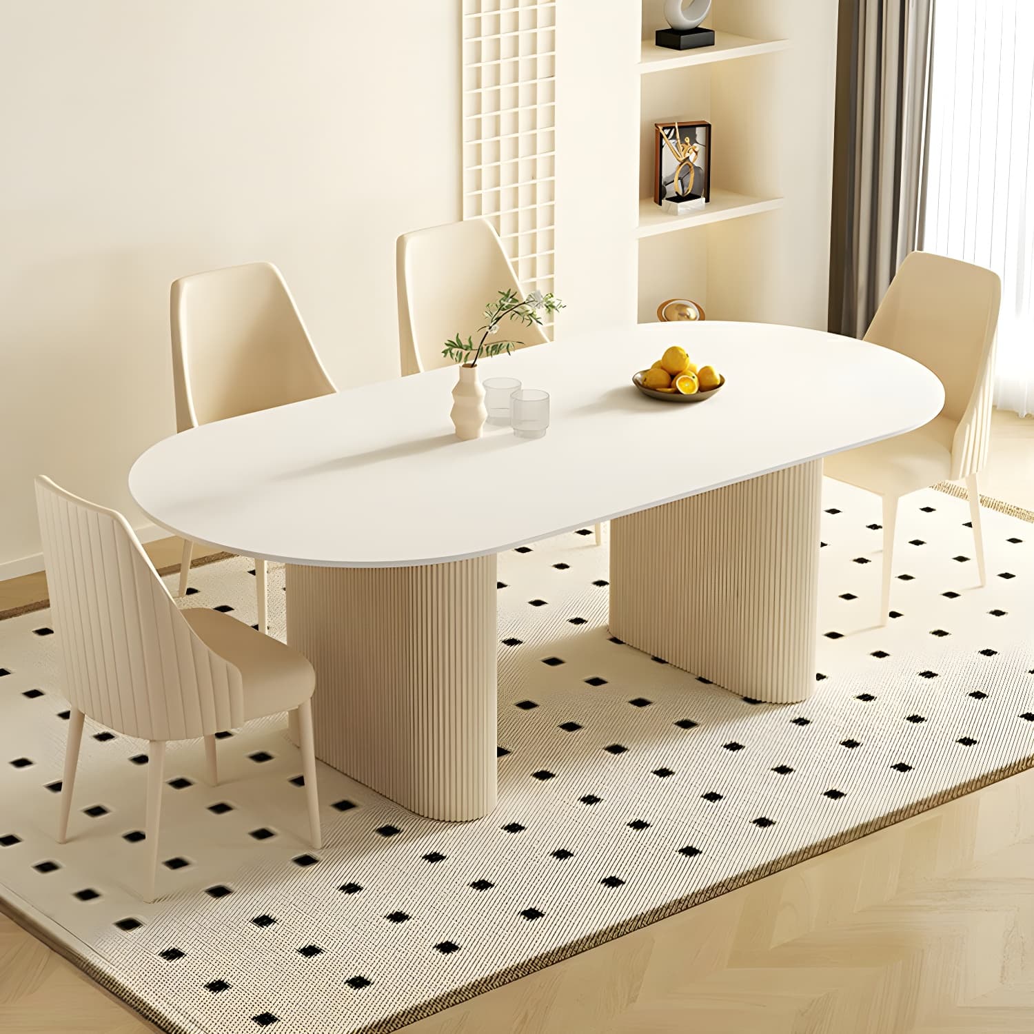 Elegant Oval Shape Metal Dining Set in Modern White - Ideal for 35-40 Women