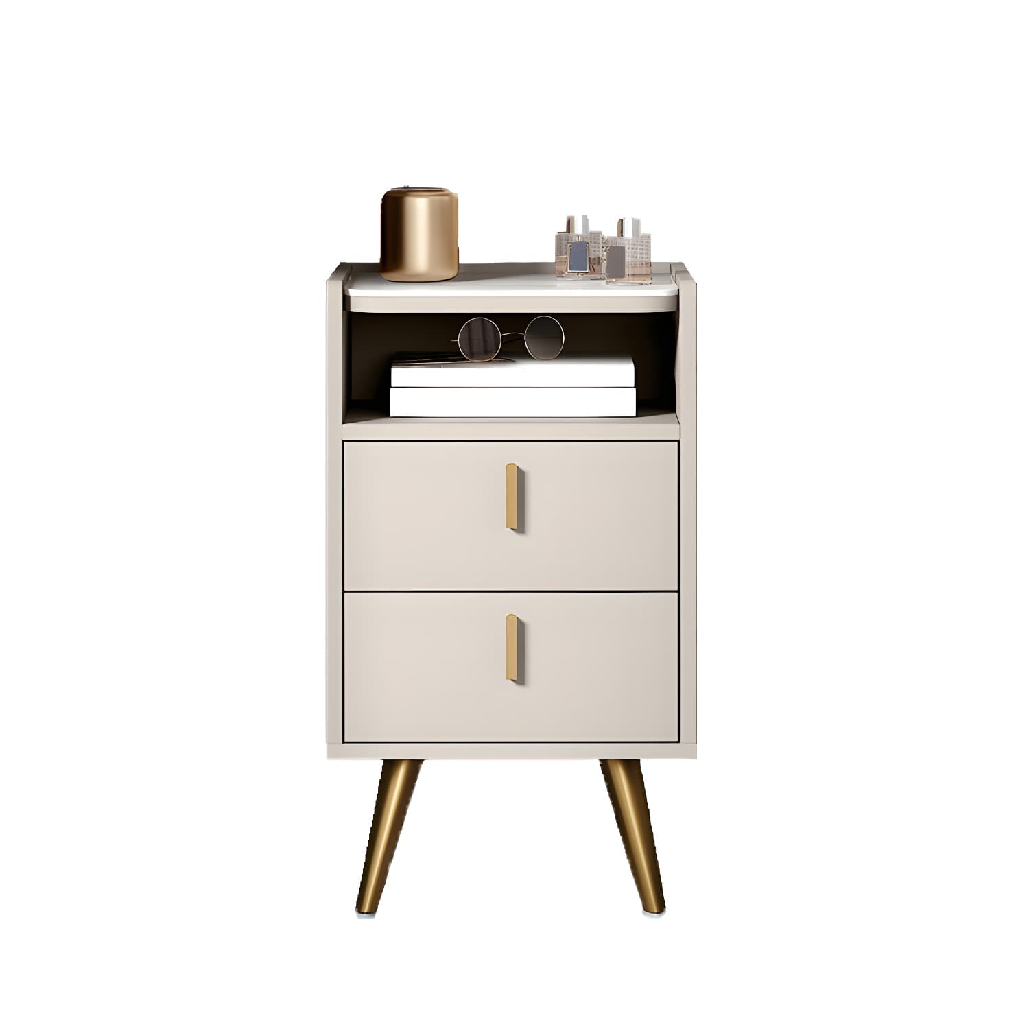Stone Top Nightstand Modern Open Stoarge Drawer Legs Included Bed Nightstand - image 14