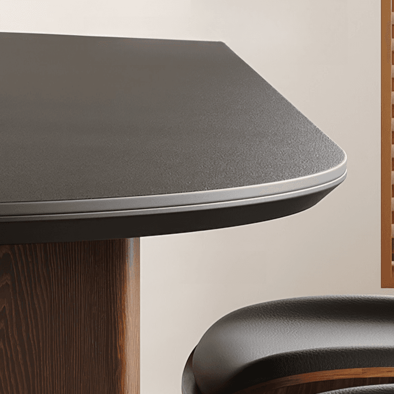 Dining Table Set with Oval Slate Stone Top and Two-sided Pedestal, Featuring Padded Chair with Back in Midnight Black - image 8