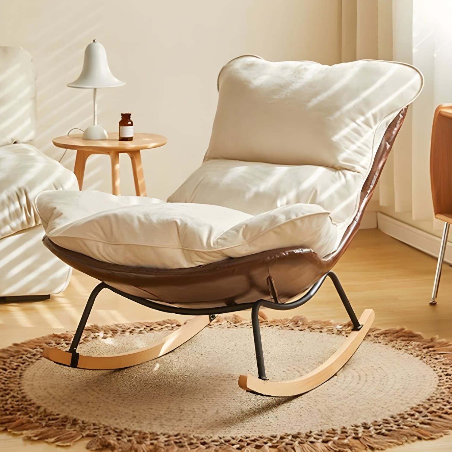 Stylish and Comfortable Modern Upholstered Rocking Chair with Natural Wood Legs - image 6
