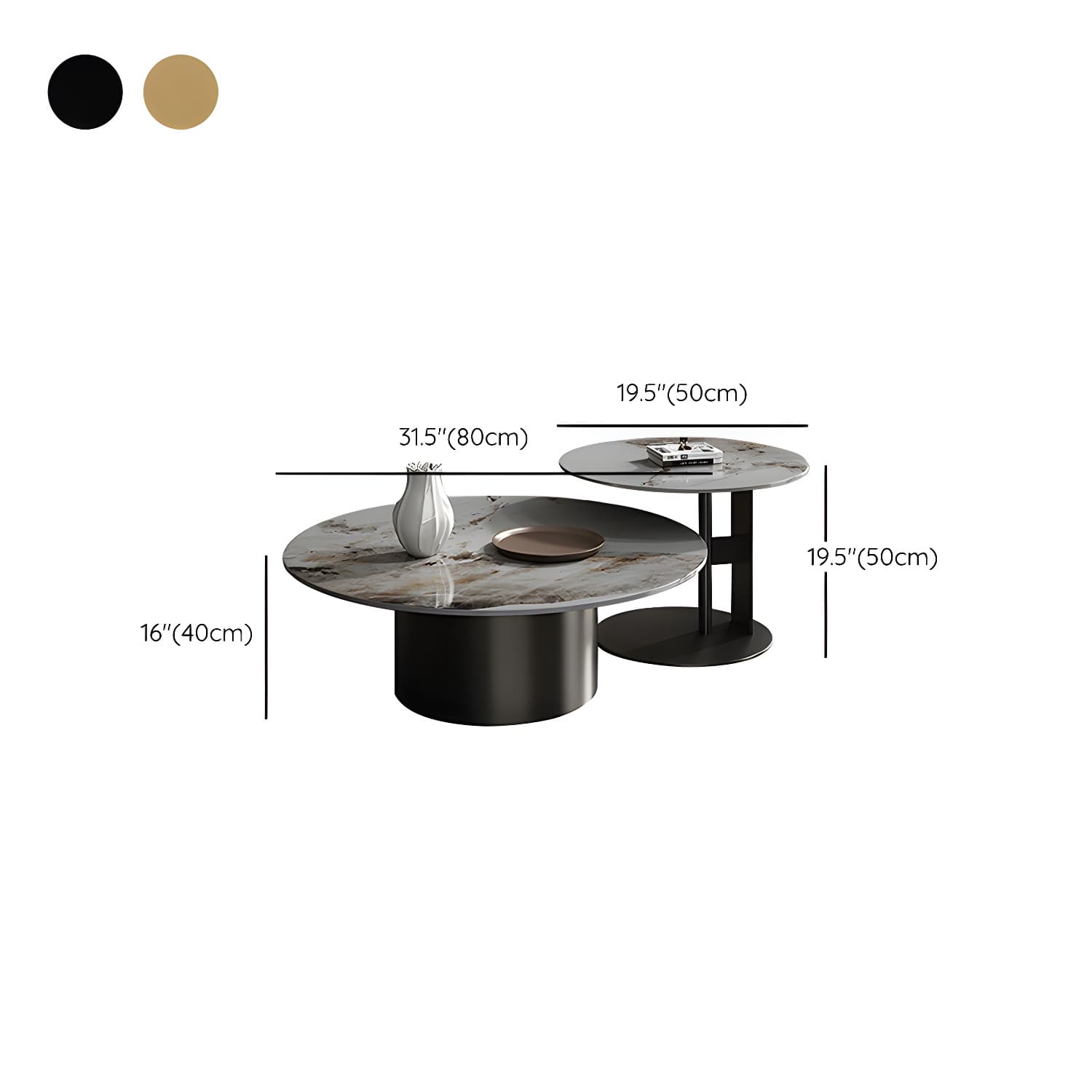 Slate Coffee Table Round Nesting Coffee Table Set with Pedestal Legs - image 17