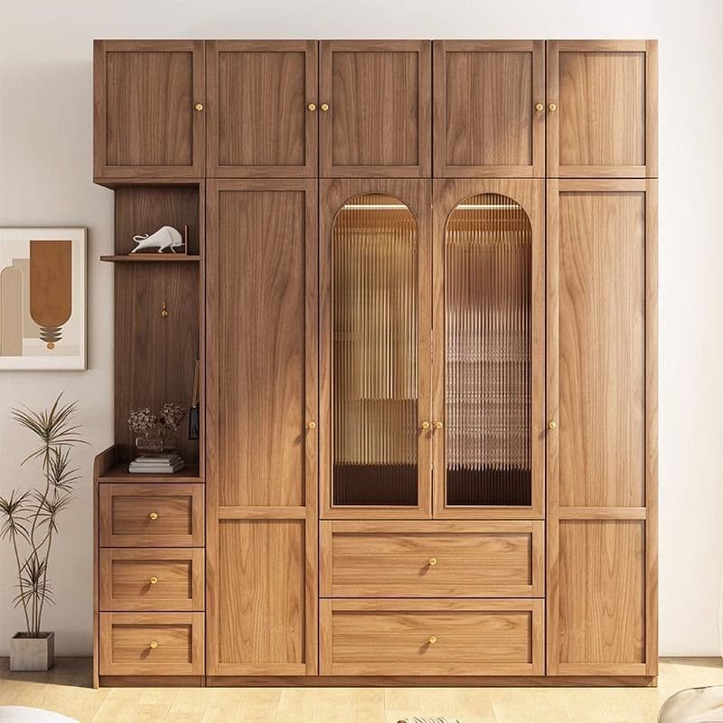 Minimalist Timber Sepia Cabinet Armoire with Interior Shelves & Clothing Rack & Soft Close Drawer & Soft Close Door - image 3