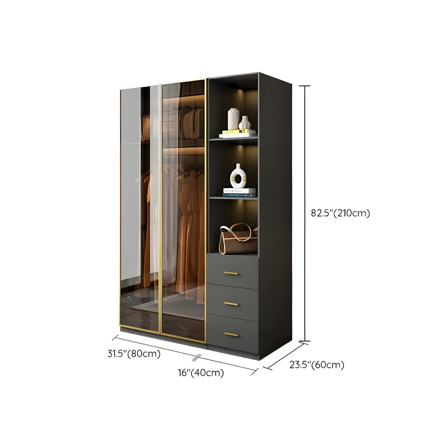 Modern Black Wood Wardrobe Armoire with Soft-Close Drawers & Clothing Rod - image 26