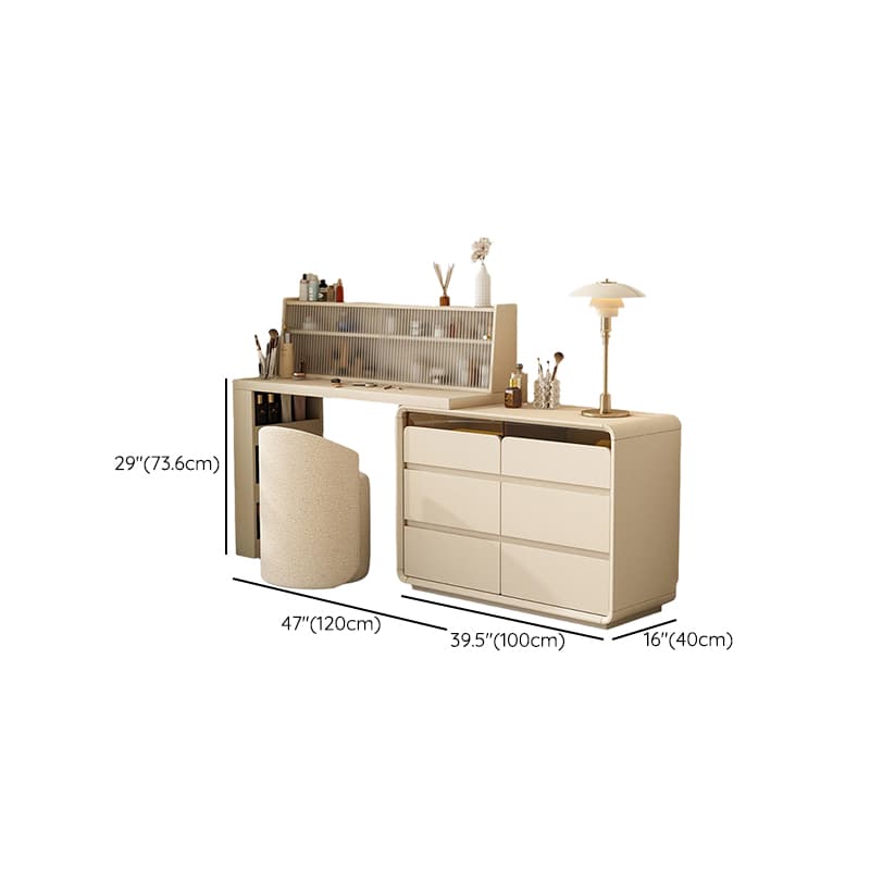 Simplistic Large Vanity Set with Lumber Table Top, White Seat, and Scalable Design Featuring 6/3/9 Drawers - image 12