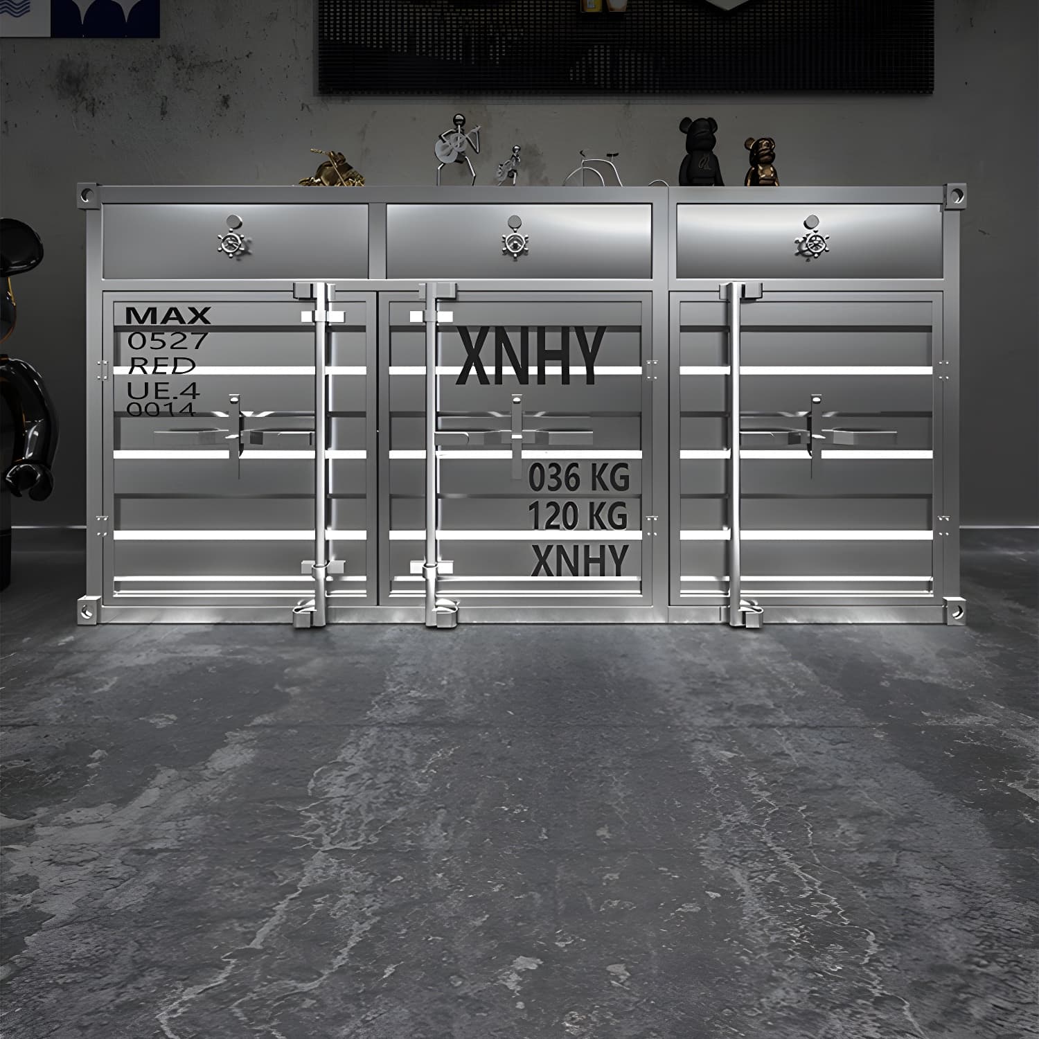 Industrial Silver Metal Sideboard Credenza with Cabinets and Shelves - image 9