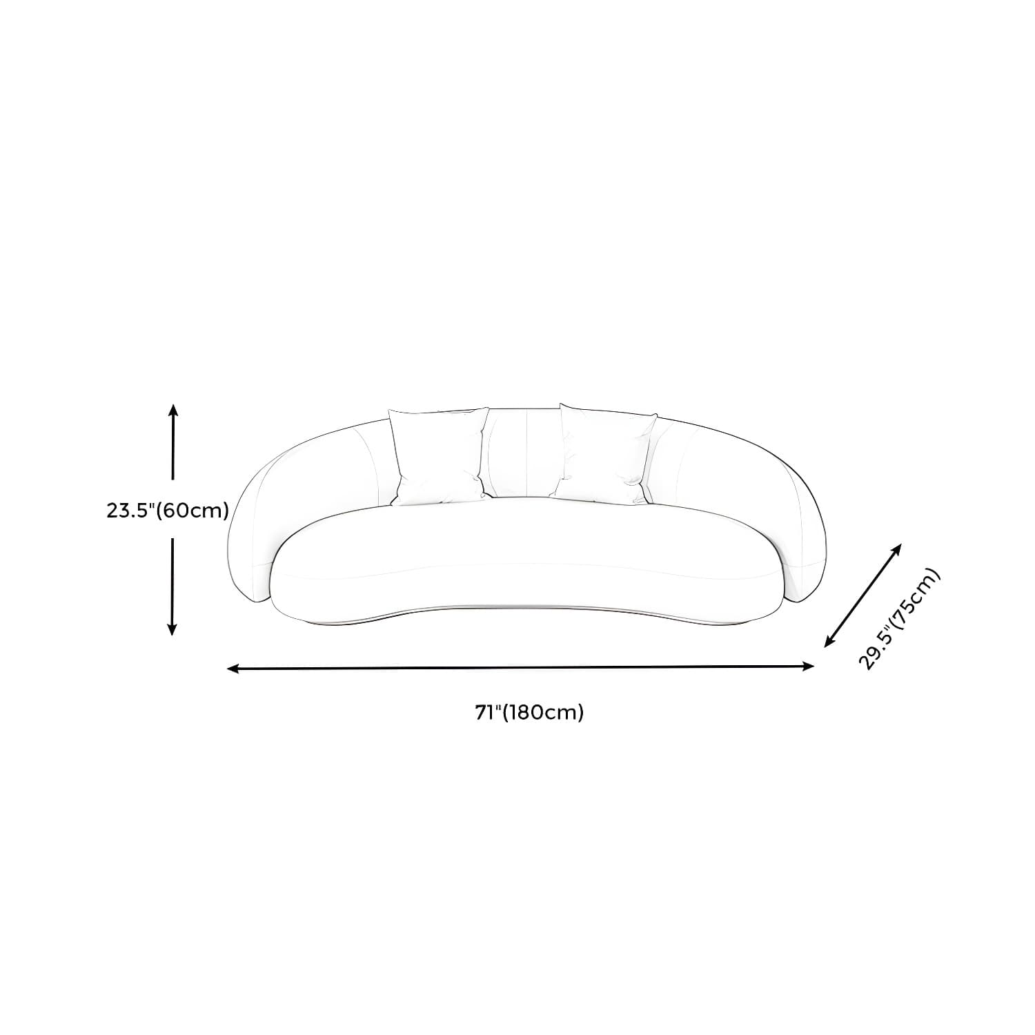 Beige Scandinavian Curved Sofa Tight Back Couch with Tuxedo Arm - image 22