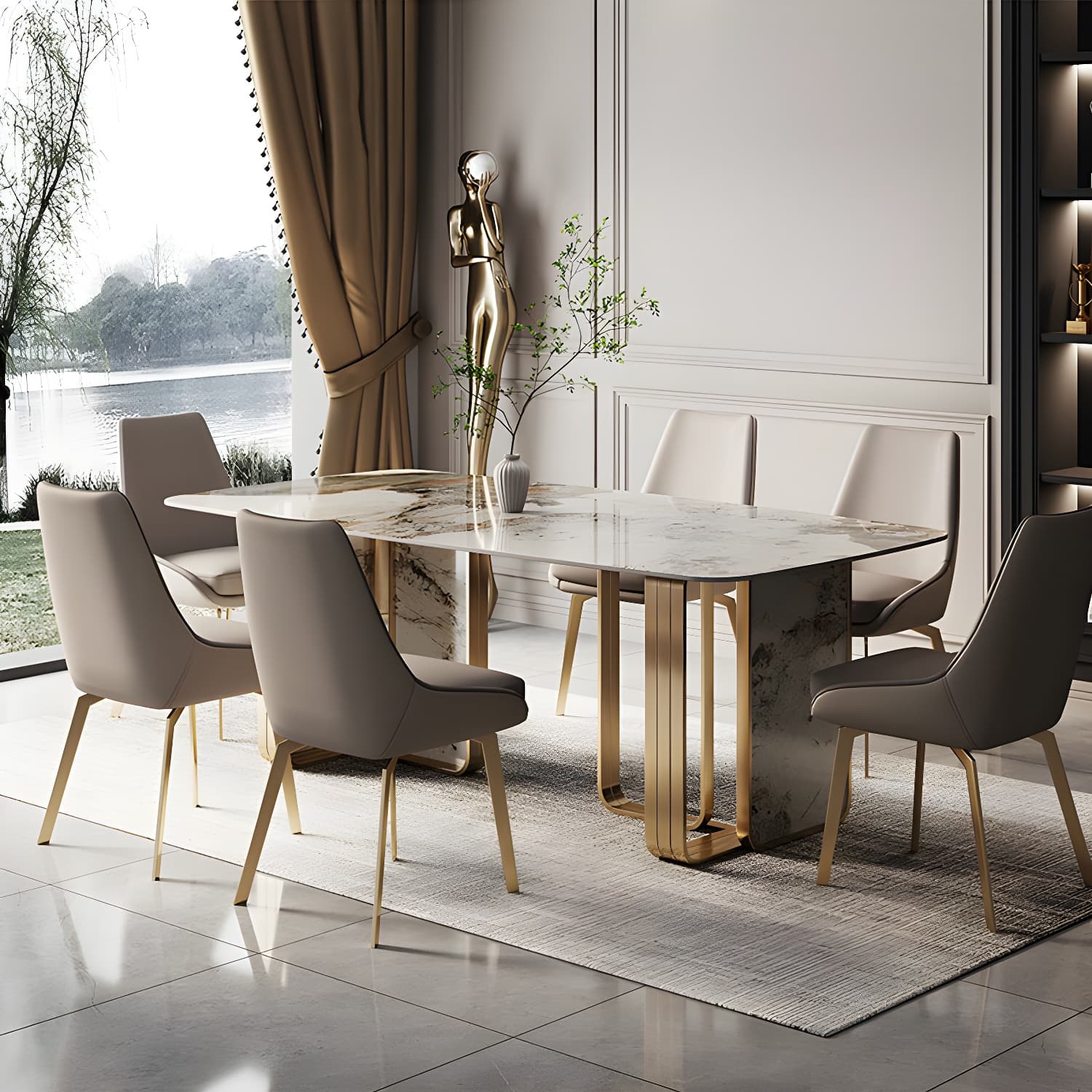 Luxury 1/2/3/5/6/7/8/9 Pieces Dining Set with Stone Dining Table and Chairs Dinette Set - image 14