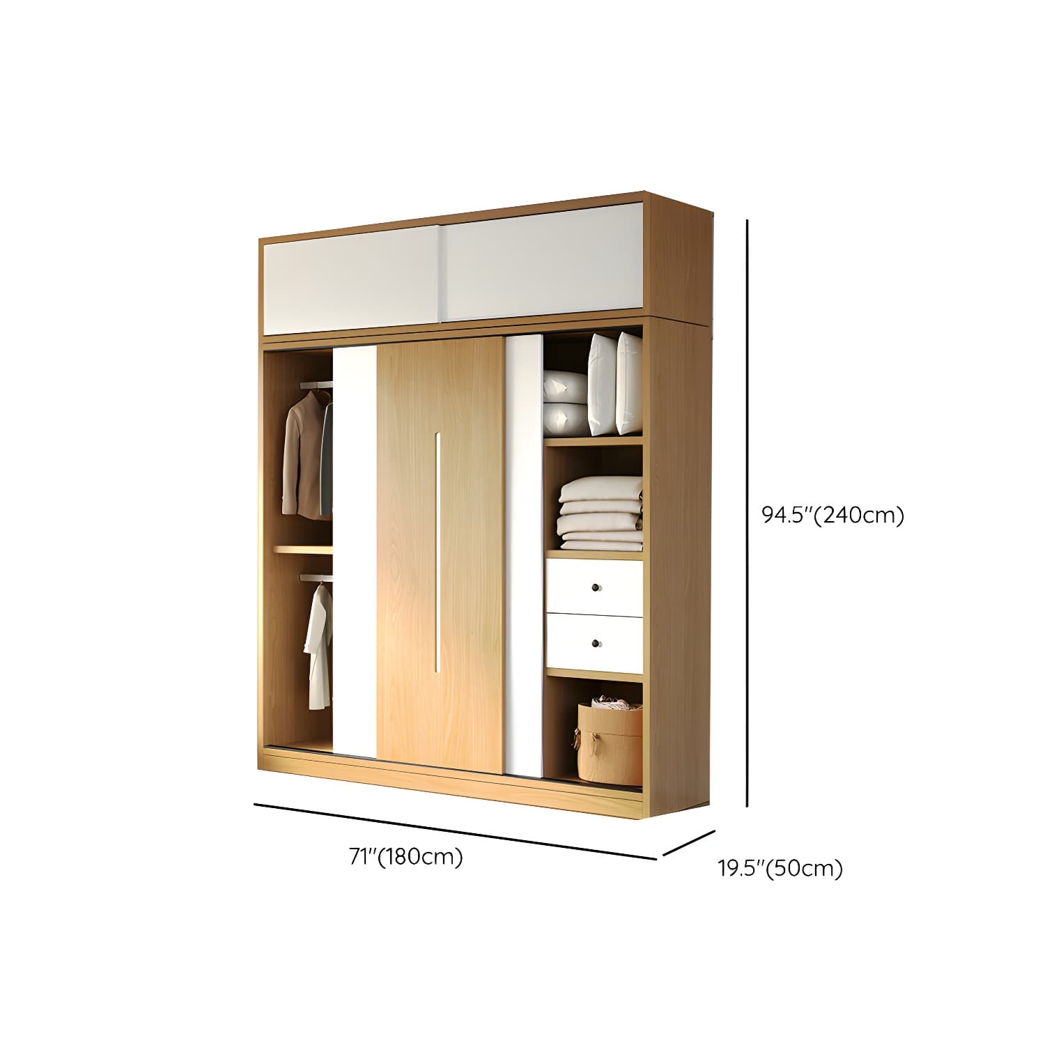 Natural Color Minimalist Cabinet Armoire with Soft Close Drawer, Soft Close Door & Interior Shelves - image 19