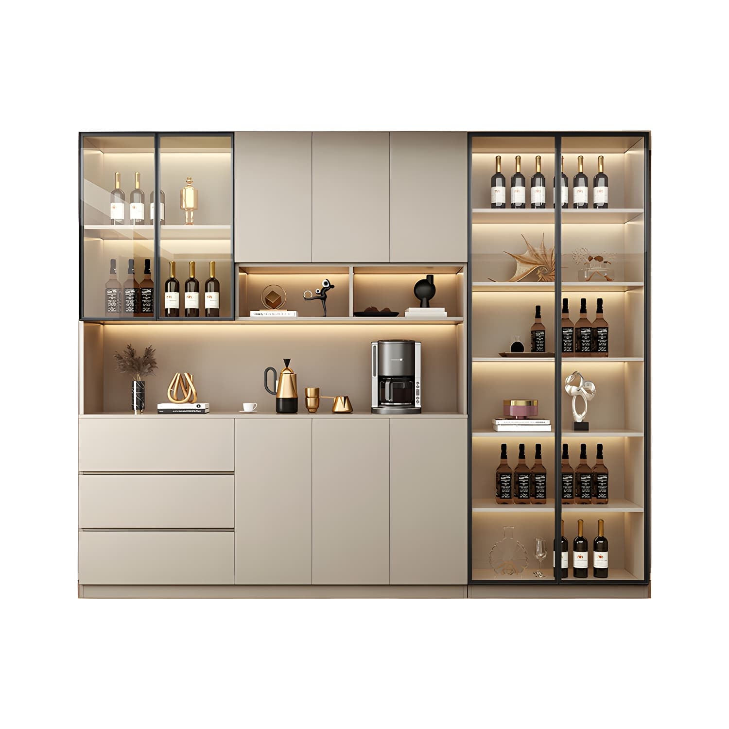 Contemporary Champagne Engineered Wood Shelves Included Sideboard with Doors - image 5