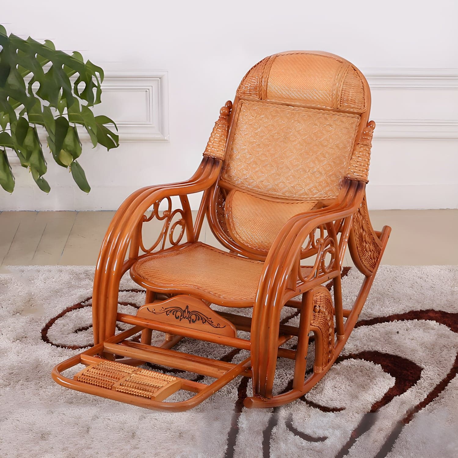 Traditional Spindle Rocking Chair Tobacco Finish with Pillow Rocker Chair Wicker - image 4