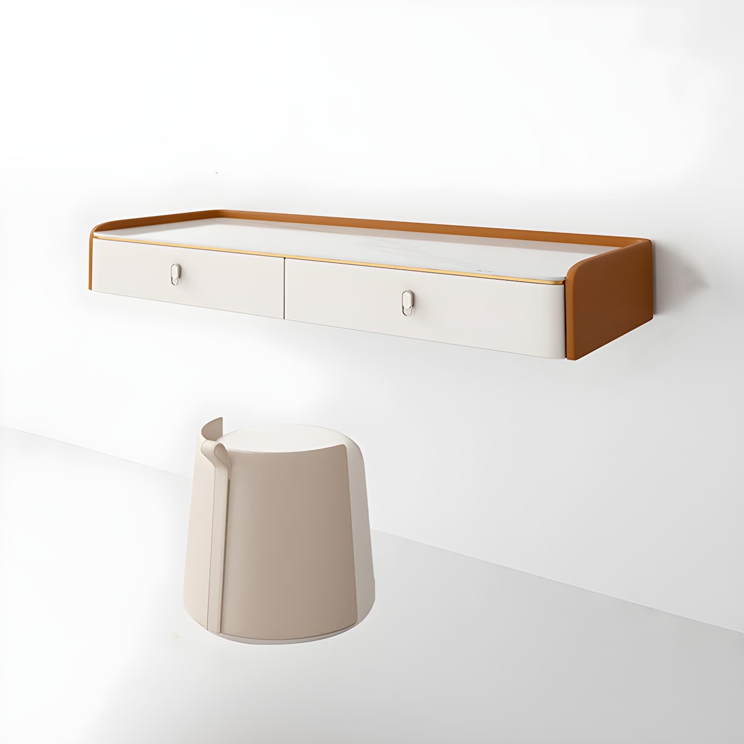 Glam Style Off-white Slate Countertop Wall Mounted with 1/2 Drawer Dresser - image 12
