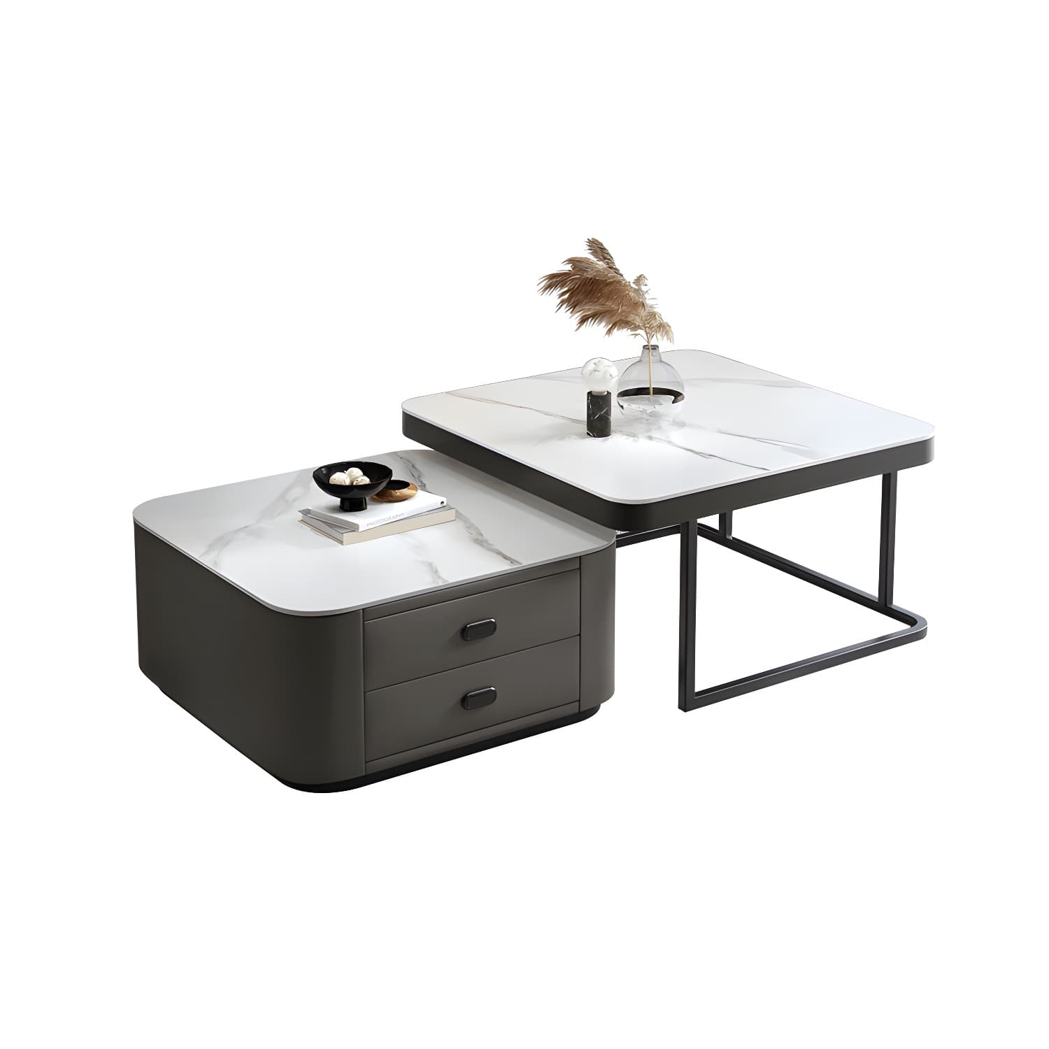 Square Coffee Table Glass Top 2 Nesting Coffee Table Set with Storage - image 12