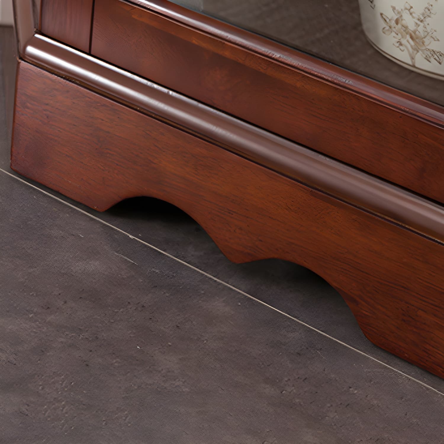 Rubberwood & Glass Triangle Corner Cabinet in Brown with Storage Shelves - image 9