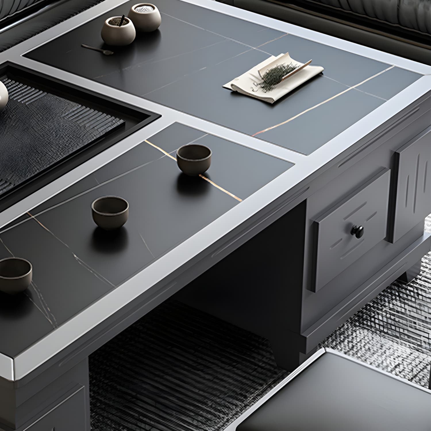 Abstract Slate Coffee Cocktail Table with Storage Drawers Rectangle - image 15