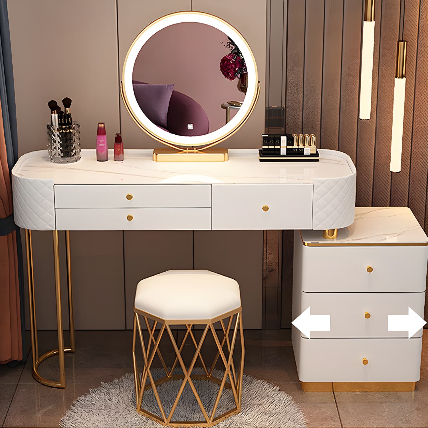 Wood Makeup Vanity Desk Table with Gold Base Storage Makeup Vanity Desk - image 18