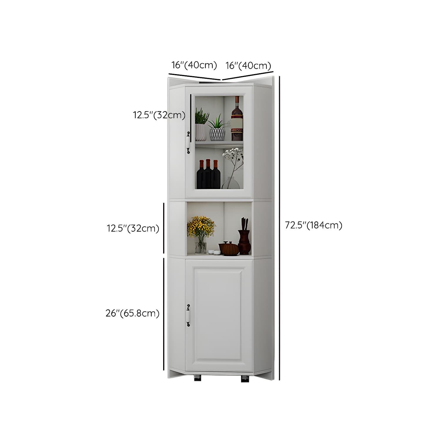 Modern White Corner Accent Cabinet with Glass Doors and Adjustable Interior Shelves - image 12