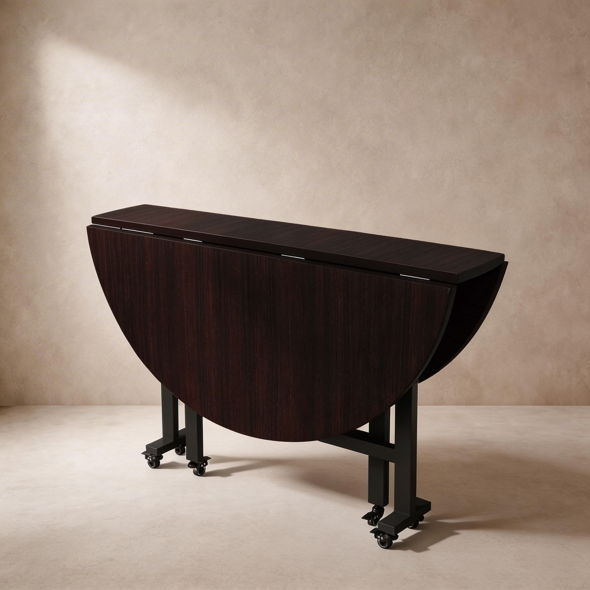 Simple Circular Weathered Wood Dining Table with MDF Top and Extendable Leaf Mechanism - image 13